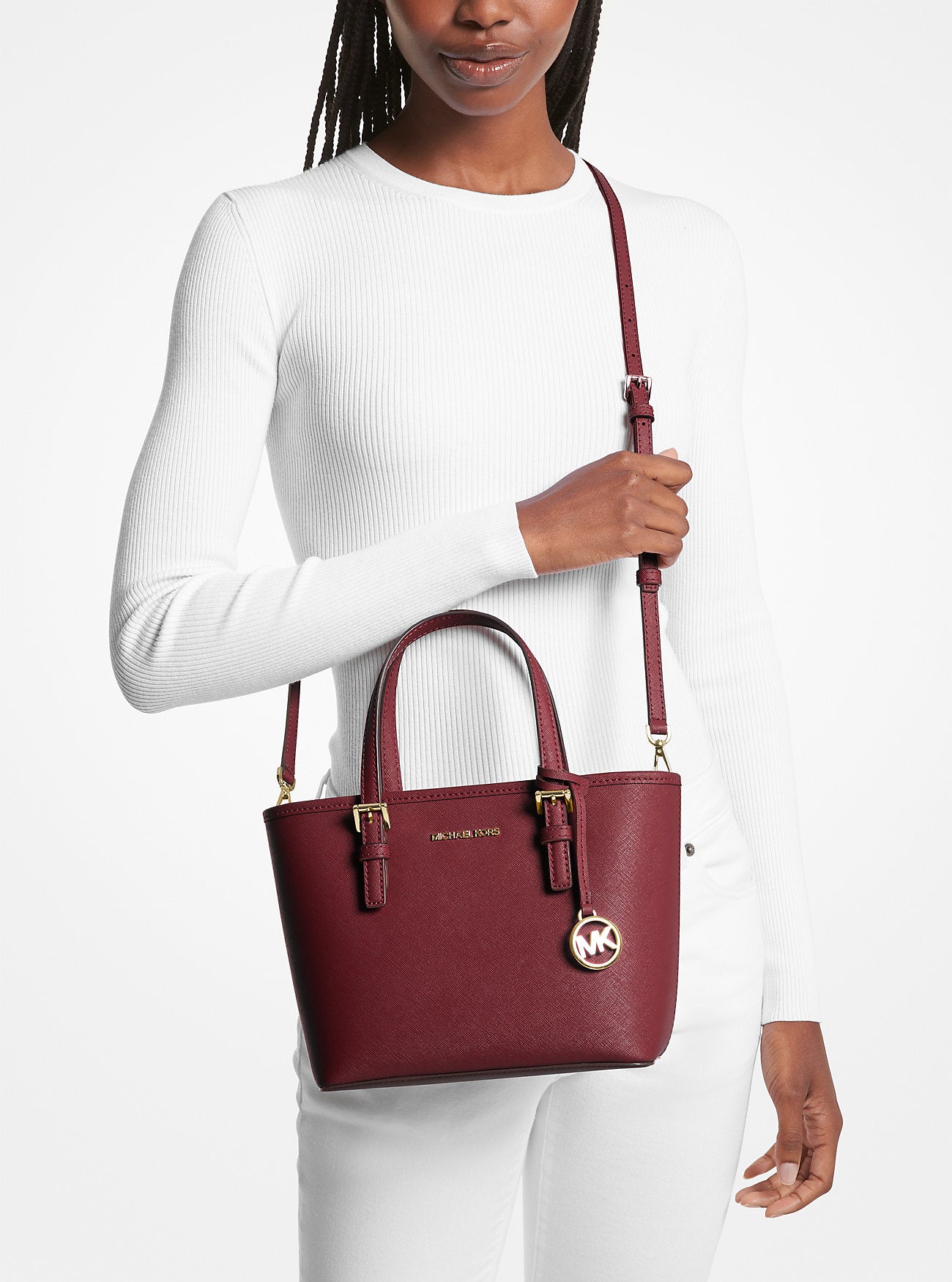 Jet Set Travel Extra-Small Saffiano Leather Top-Zip Tote Bag (Oxblood)