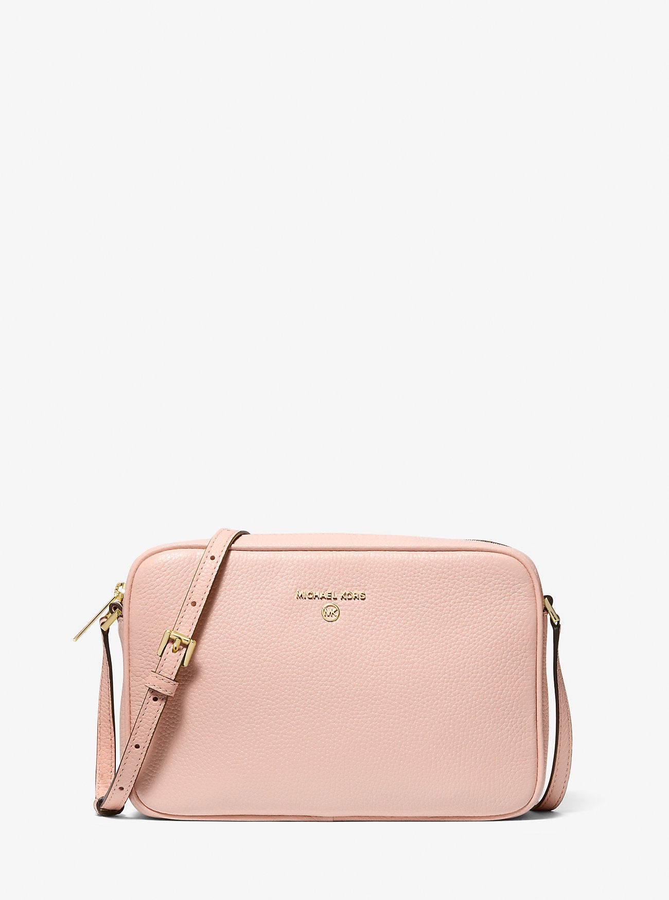 Jet Set Large Pebbled Leather Crossbody Bag (Soft Pink)