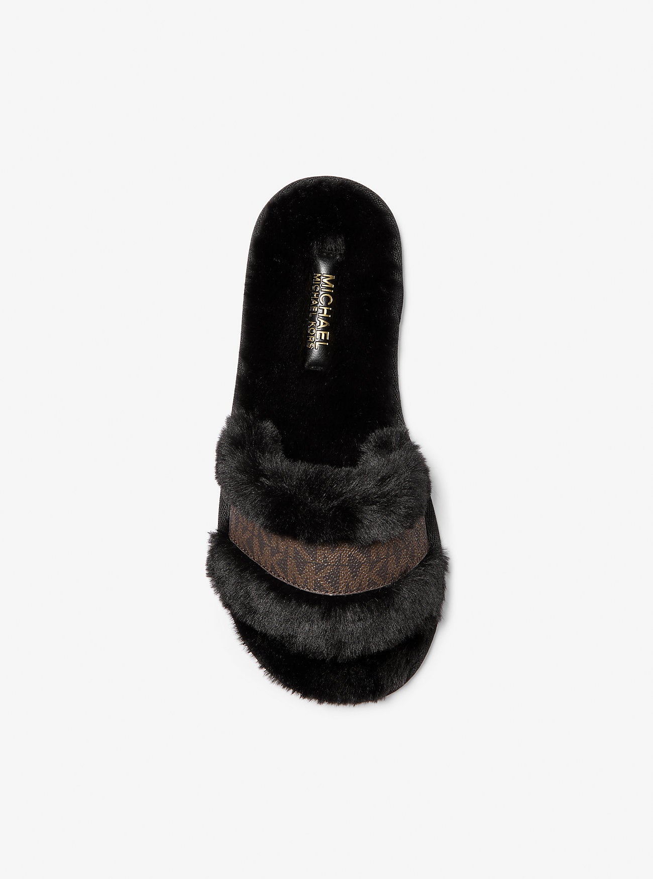 Alexis Faux Fur and Metallic Signature Logo Slides (Black / Brown)