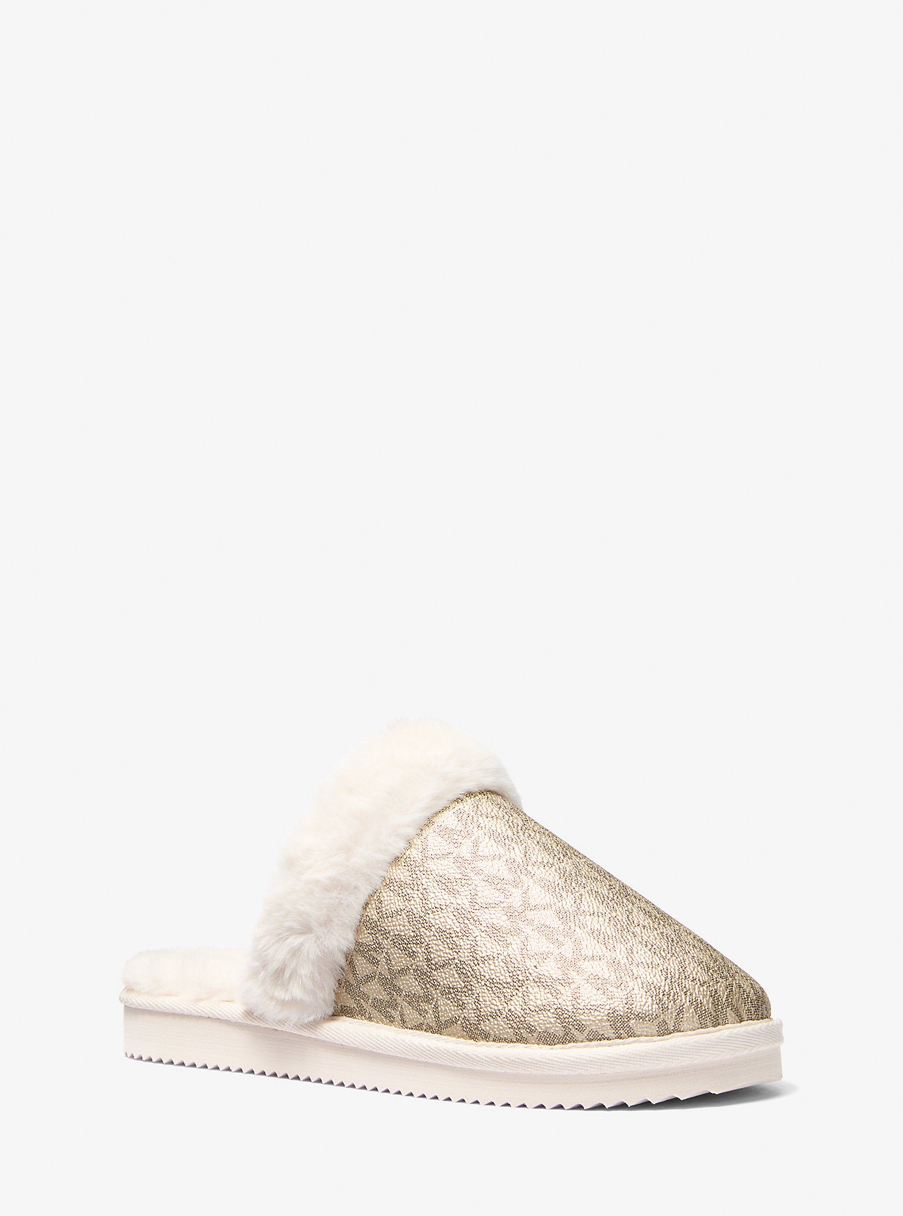 Liddy Metallic Signature Logo and Faux Fur Slipper (Gold)