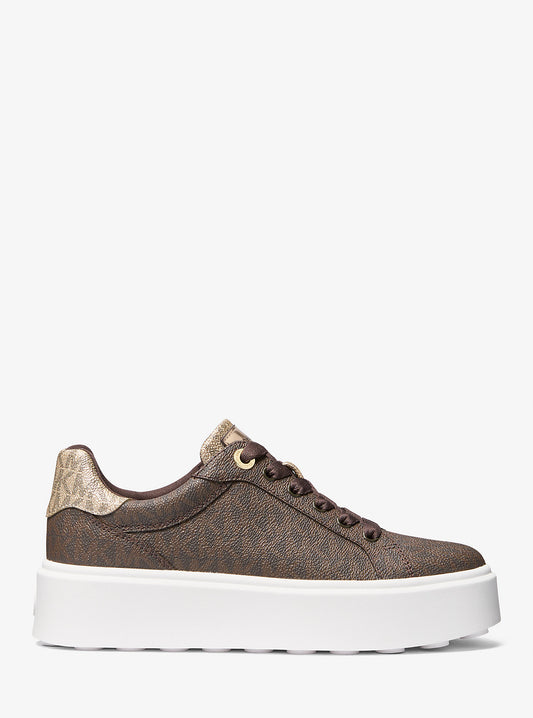 Romey Metallic Two-Tone Signature Logo Platform Sneaker (Brown)