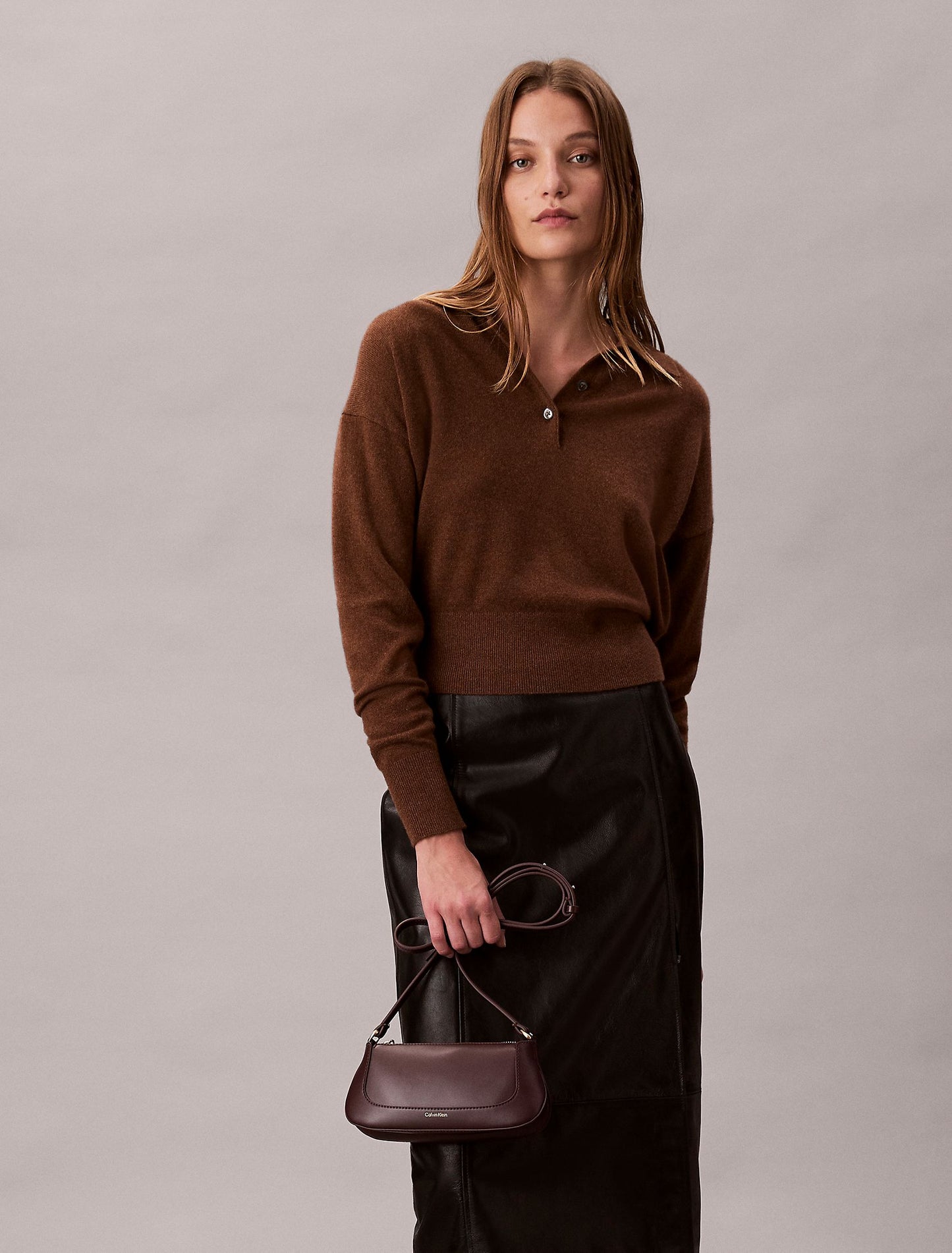 Long Zip Crossbody Bag (Fudge)