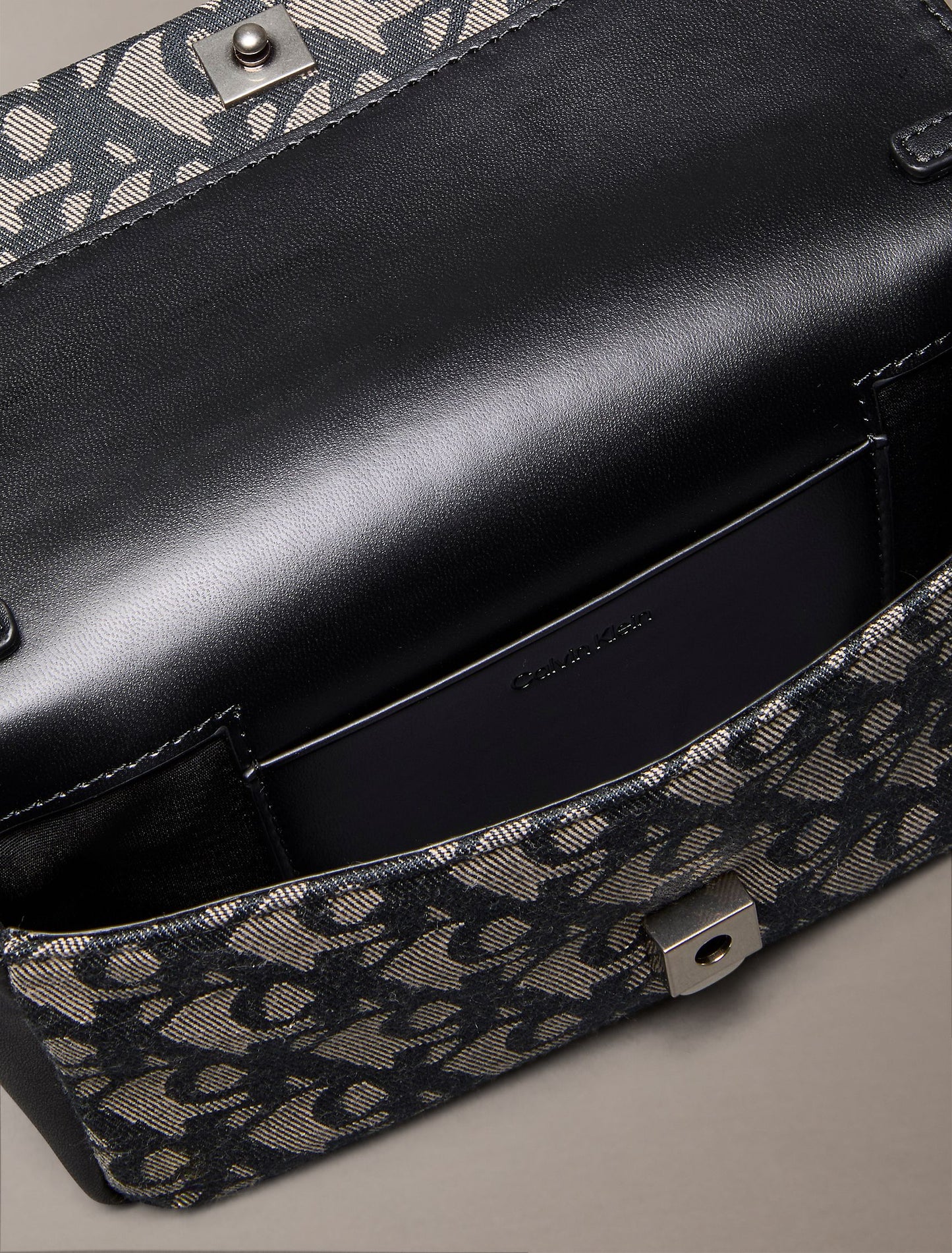 Allover Monogram Flap Crossbody Bag (Black / Beige)