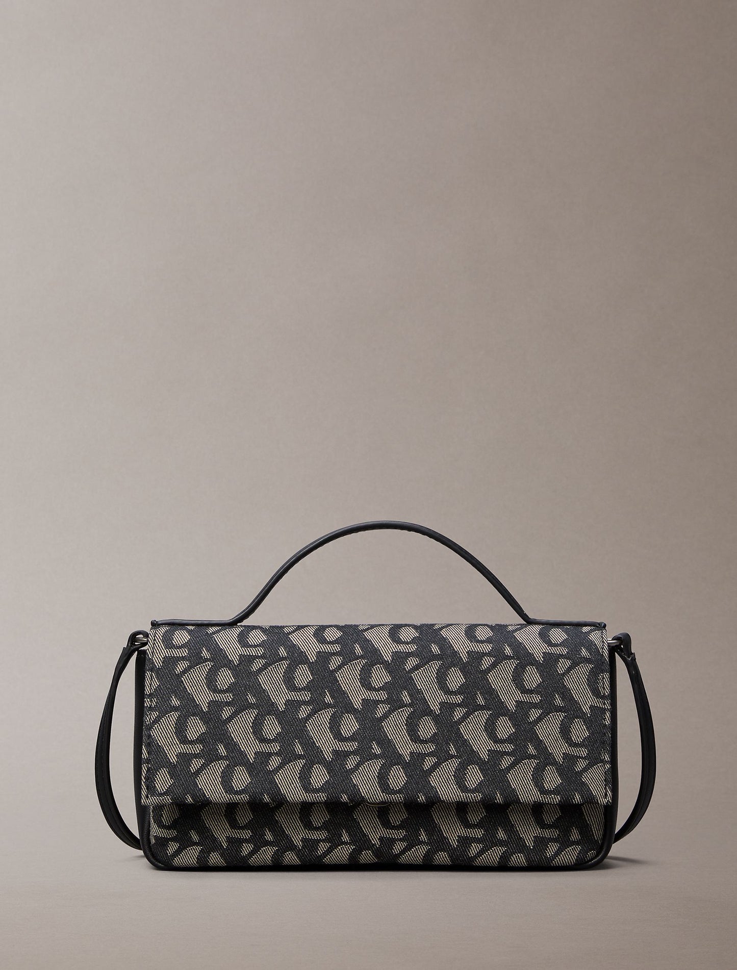Allover Monogram Flap Crossbody Bag (Black / Beige)