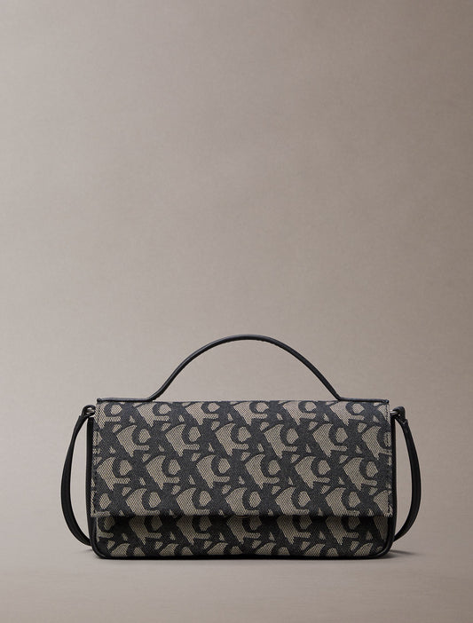 Allover Monogram Flap Crossbody Bag (Black / Beige)
