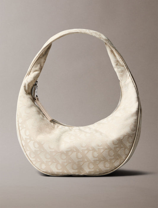 Allover Monogram Logo Crescent Shoulder Bag (Natural)