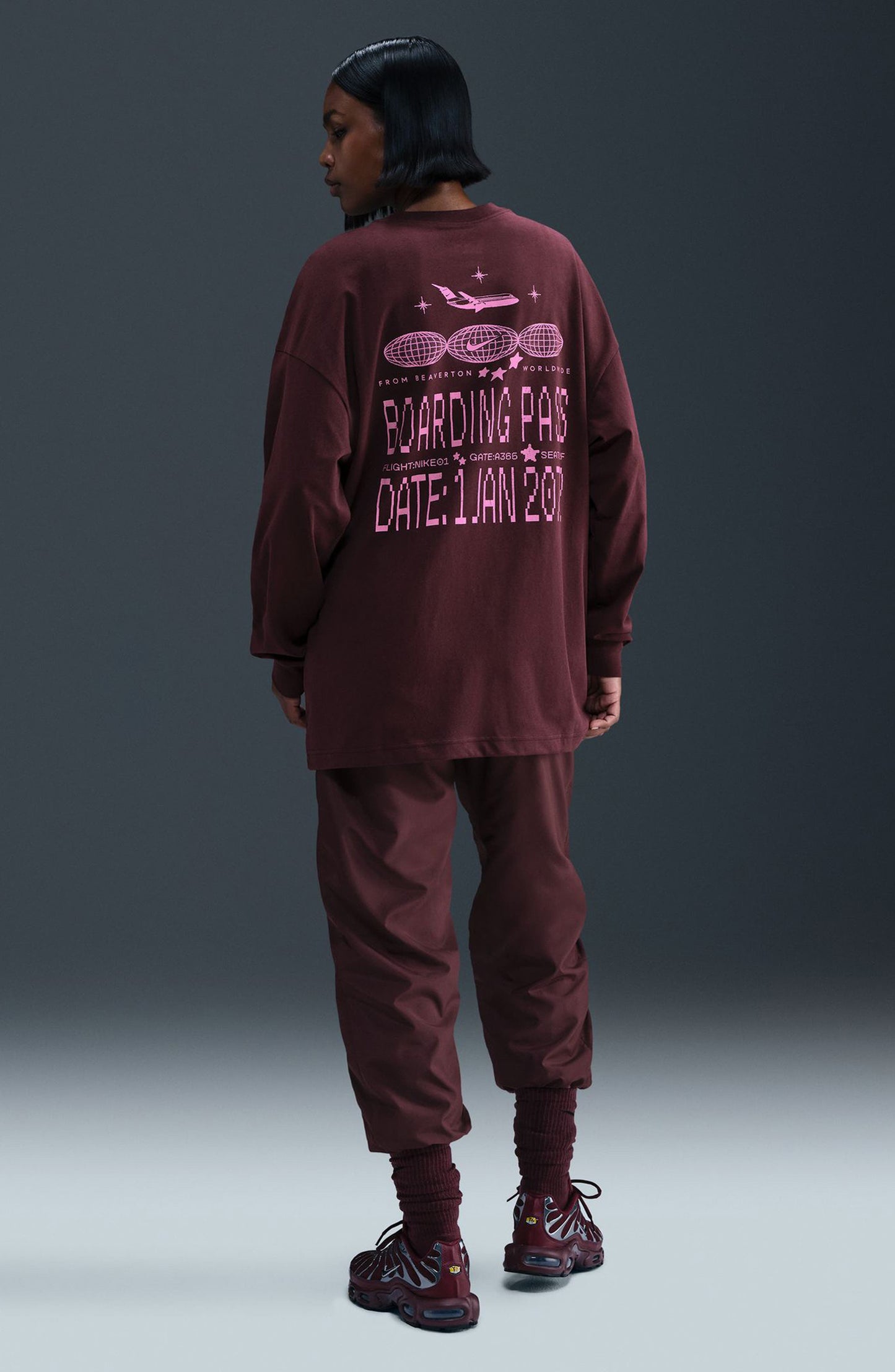 Air Flight Club Oversized Long Sleeve T-Shirt (Burgundy Crush)