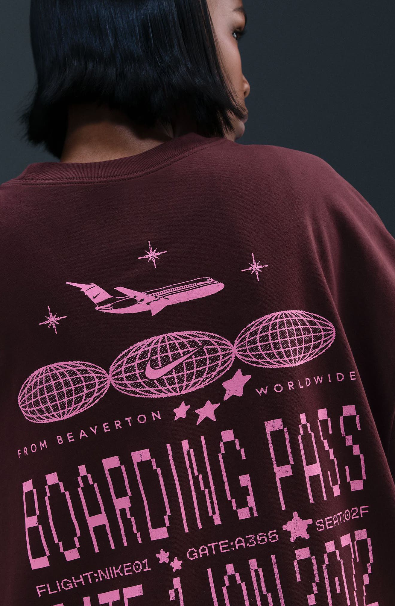 Air Flight Club Oversized Long Sleeve T-Shirt (Burgundy Crush)