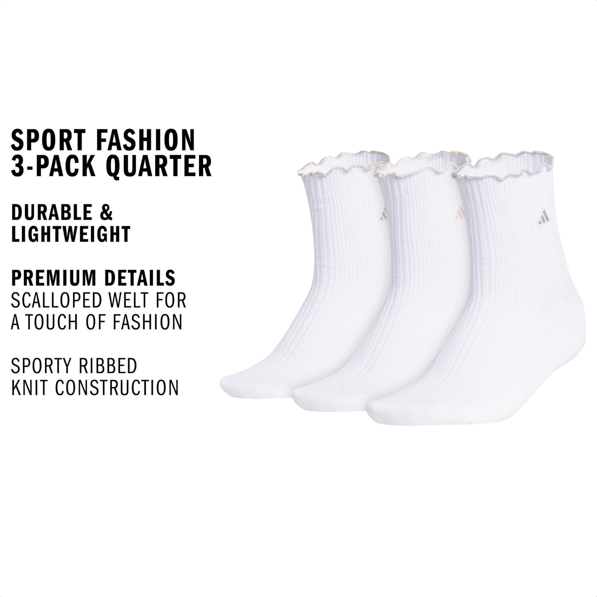 adidas Women's Ruffle Quarter Ankle Socks 3 Pairs