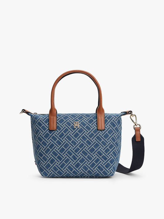 Allover Flag Print Denim Mini Tote Bag (Blue)