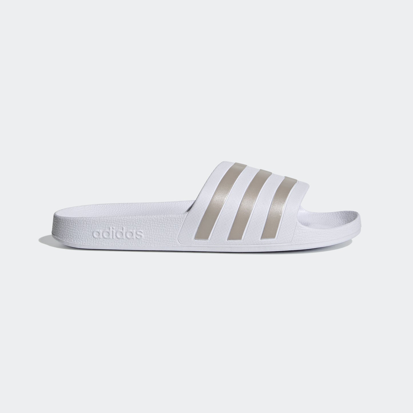 Adilette Aqua Slides (White / Platinum Metallic)