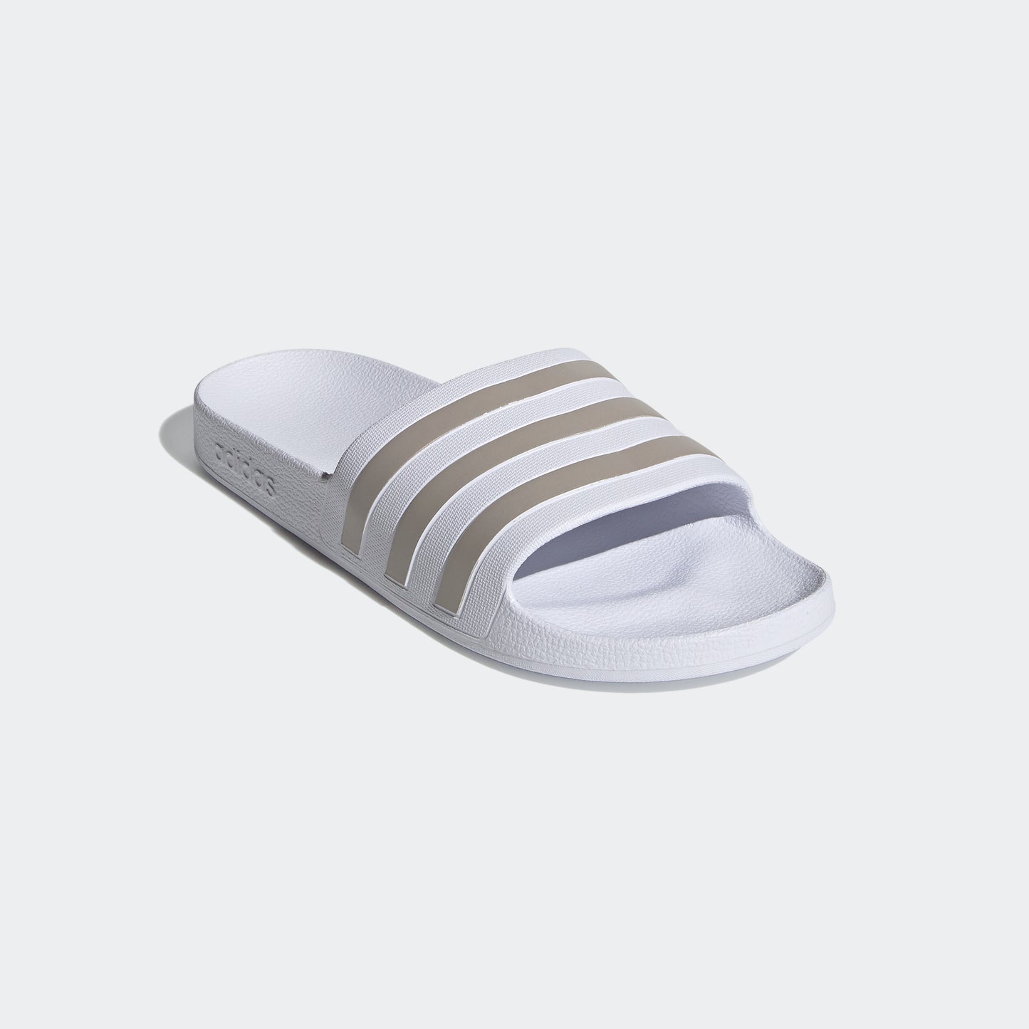 Adilette Aqua Slides (White / Platinum Metallic)