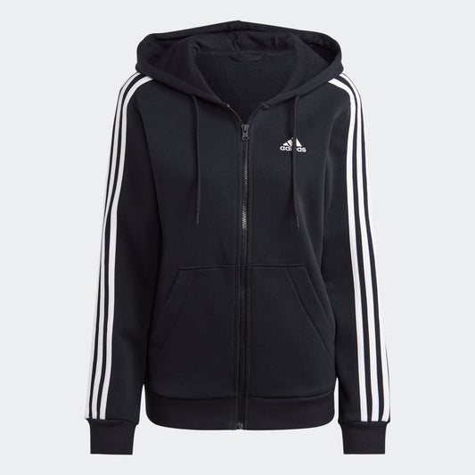 Essentials 3-Stripes Full-Zip Fleece Hoodie (Black / White)