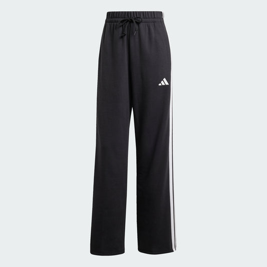 Essentials 3-Stripes Open Hem French Terry Pants (Black / White)