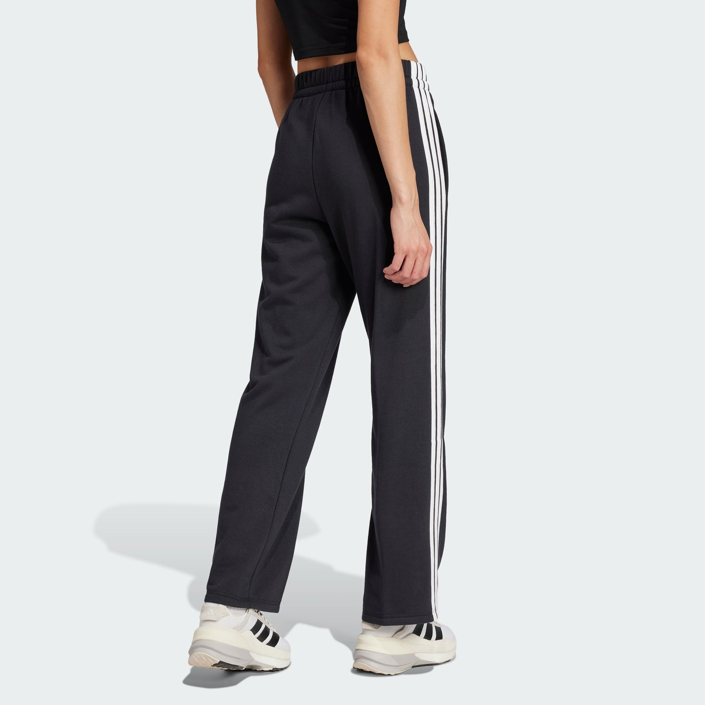 Essentials 3-Stripes Open Hem French Terry Pants (Black / White)
