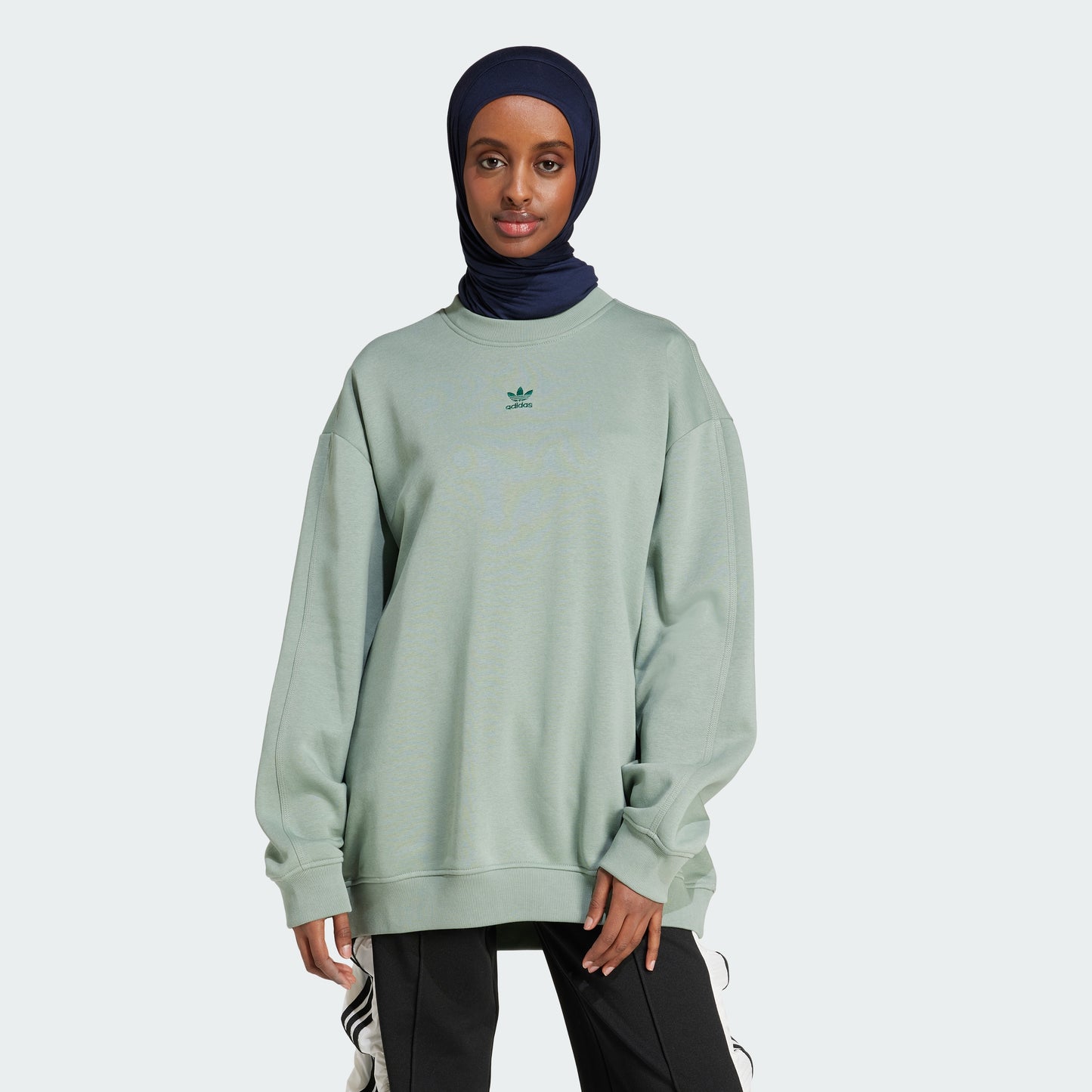 Essentials Fleece Long Oversized Crew Sweatshirt (Silver Green)
