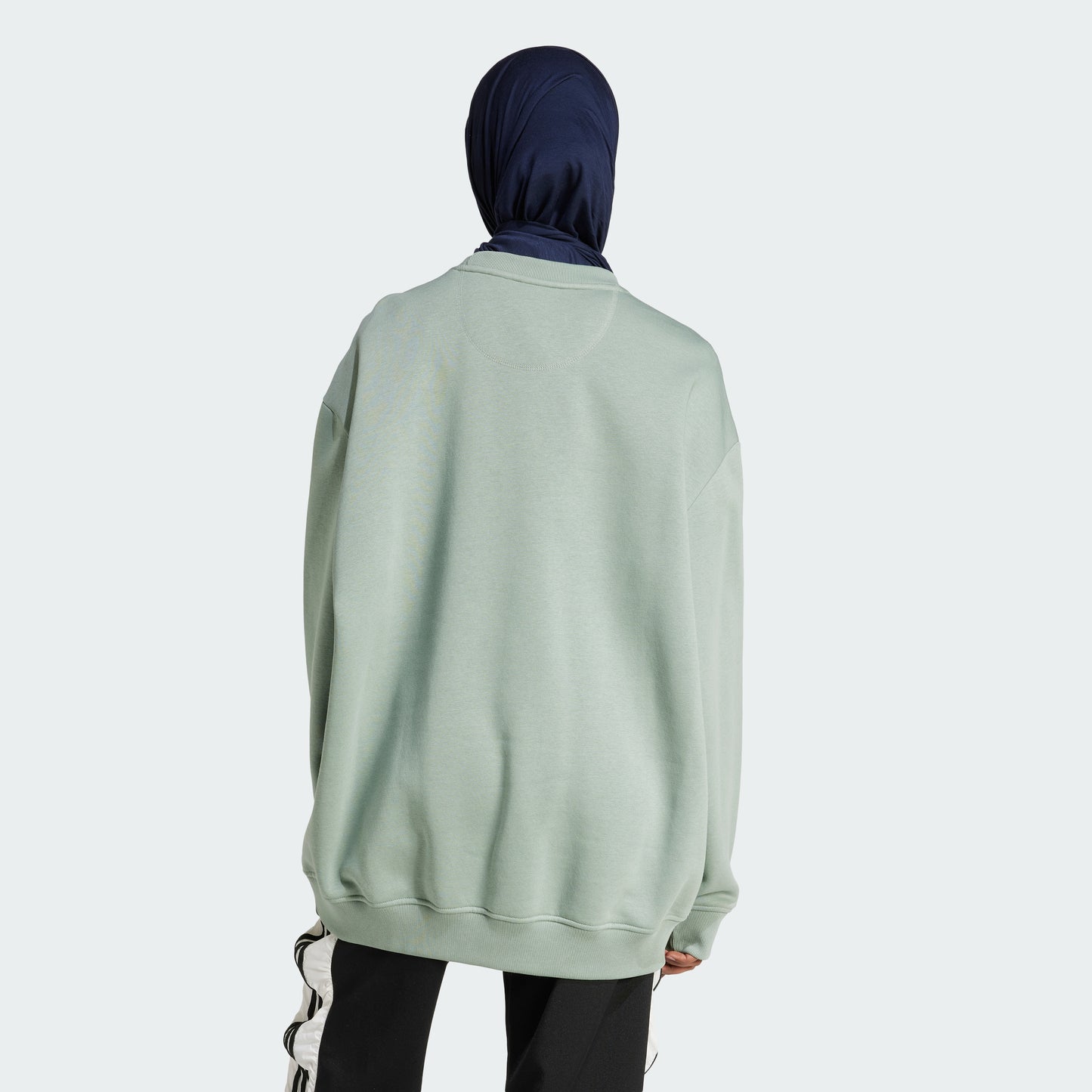 Essentials Fleece Long Oversized Crew Sweatshirt (Silver Green)