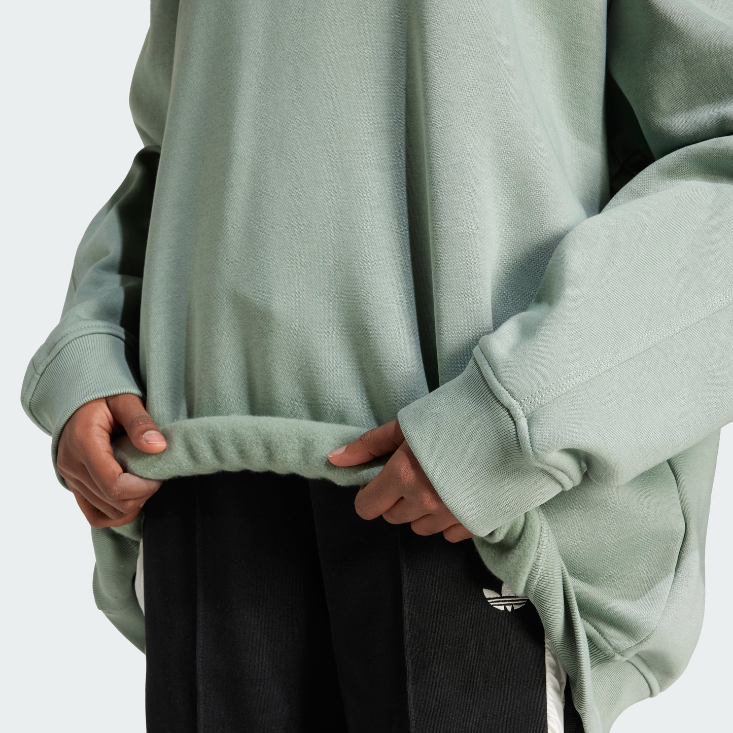 Essentials Fleece Long Oversized Crew Sweatshirt (Silver Green)