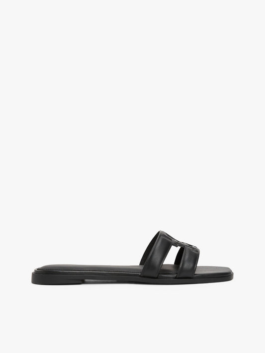Leather TH Monogram Sandal (Black)