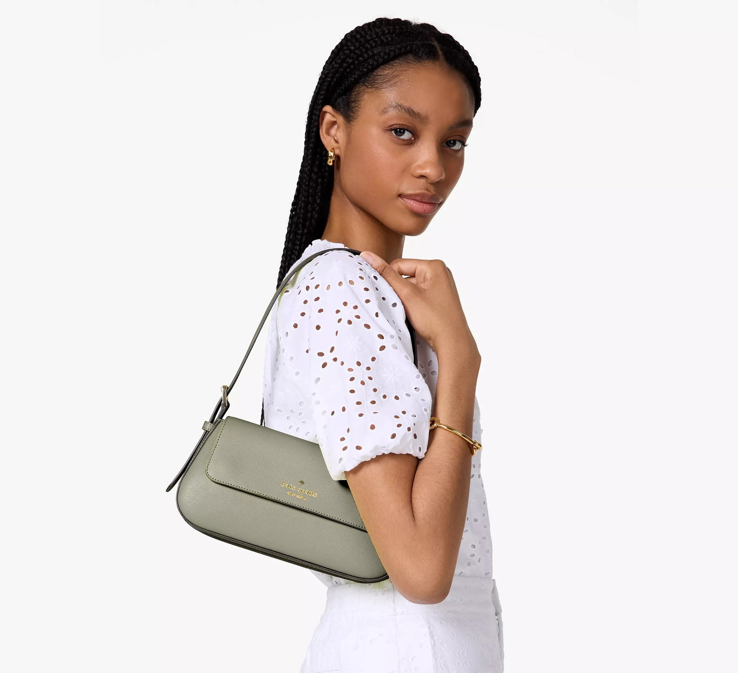 Madison Saffiano Leather Small Flap Shoulder Bag (Dusky Pine)