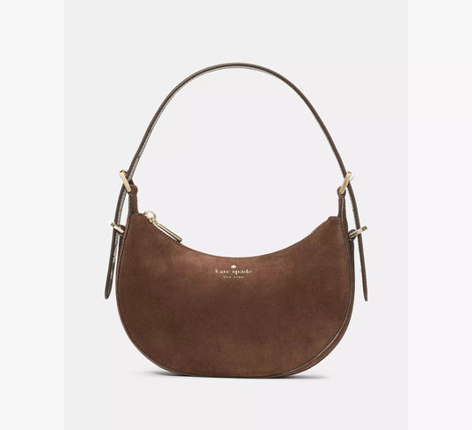 Nova Suede Small Crescent Shoulder Bag (Hot Fudge)