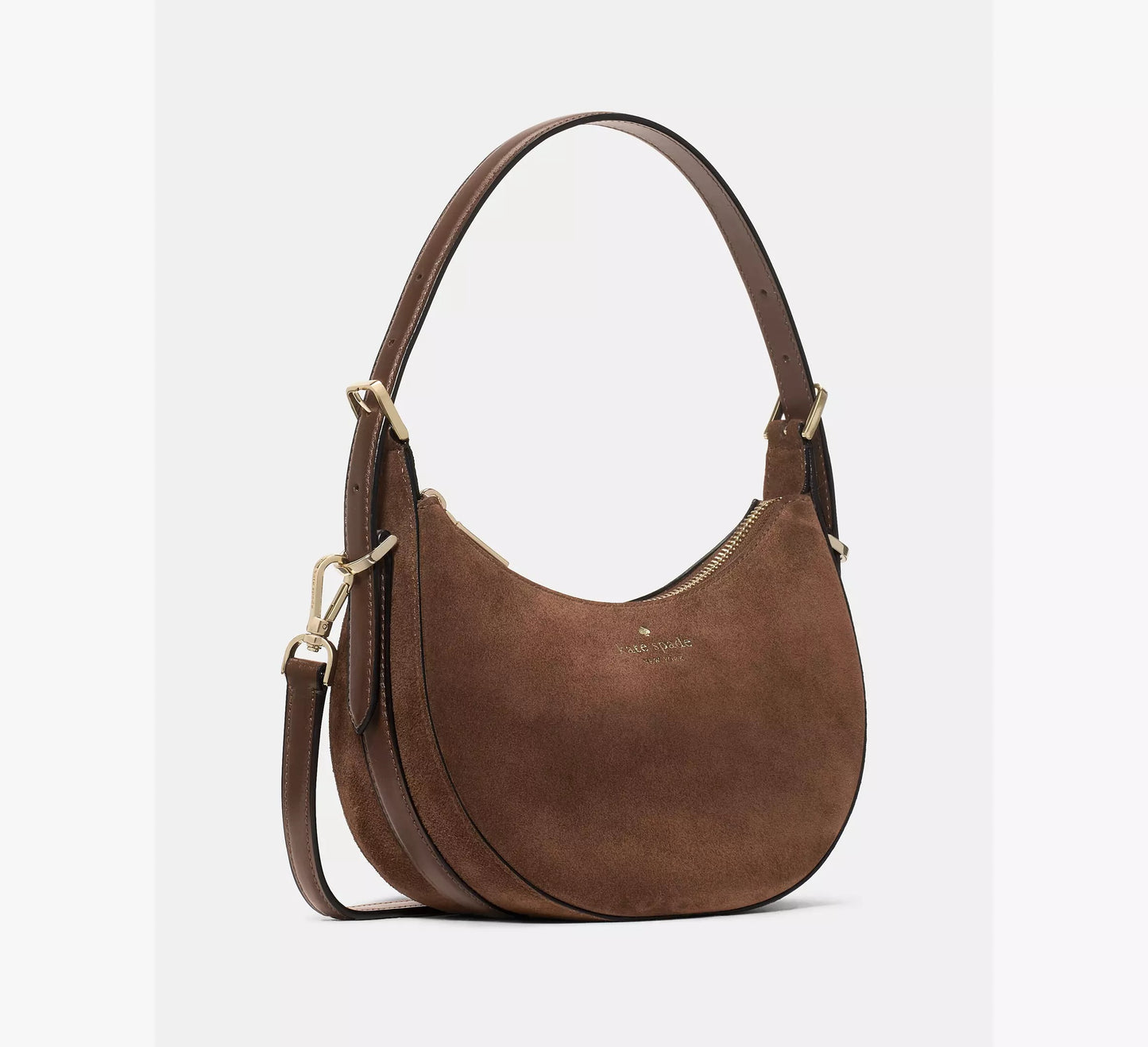 Nova Suede Small Crescent Shoulder Bag (Hot Fudge)
