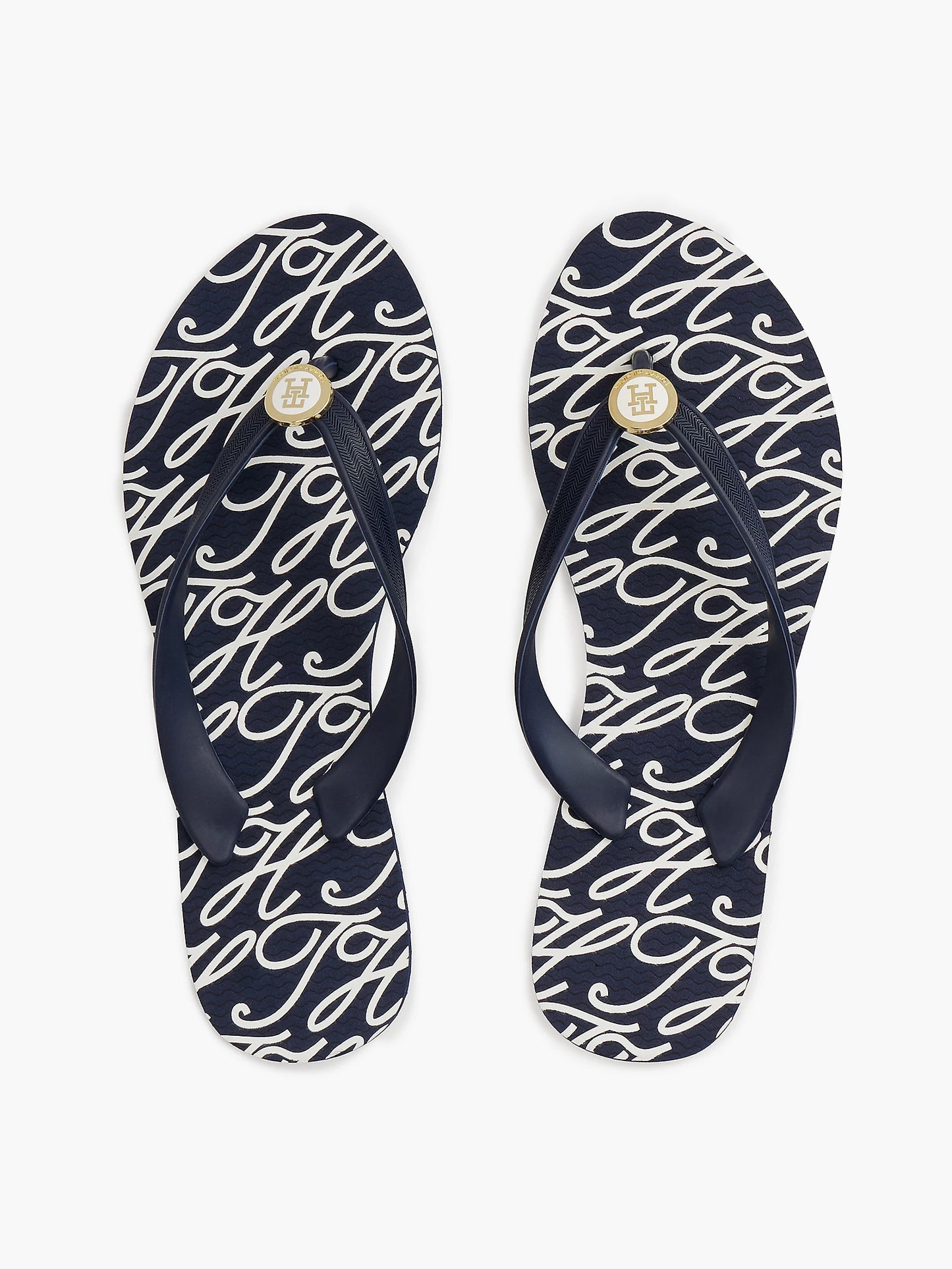 Metal Hardware TH Script Print Flip-Flop