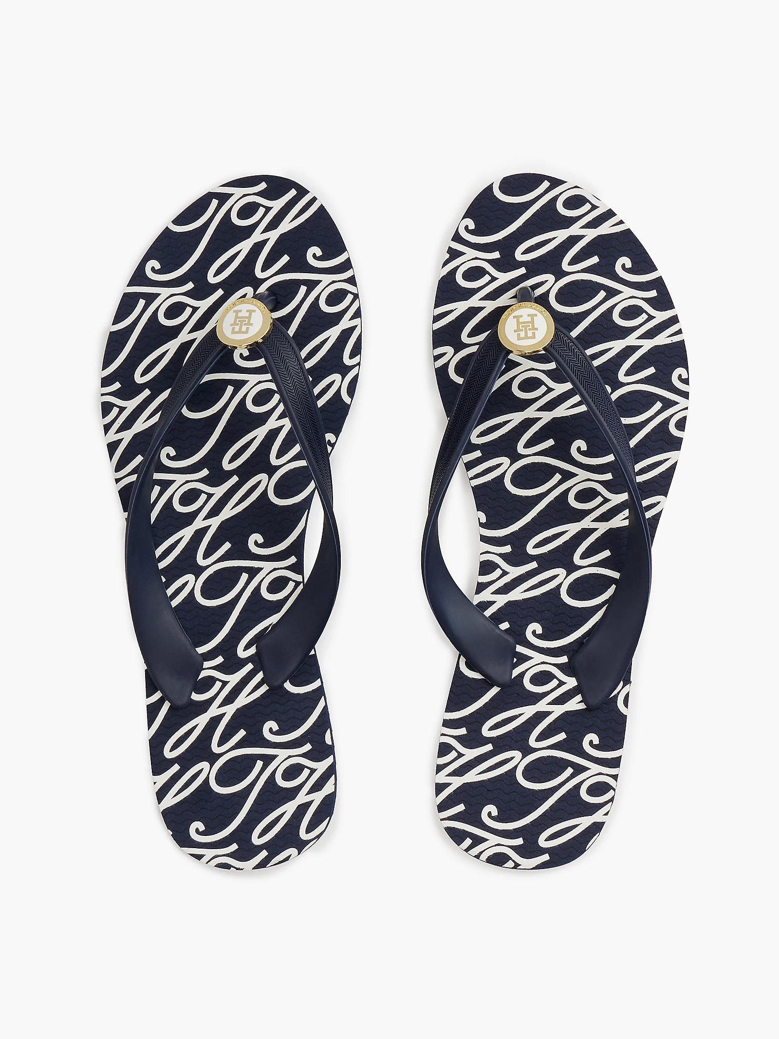Metal Hardware TH Script Print Flip-Flop