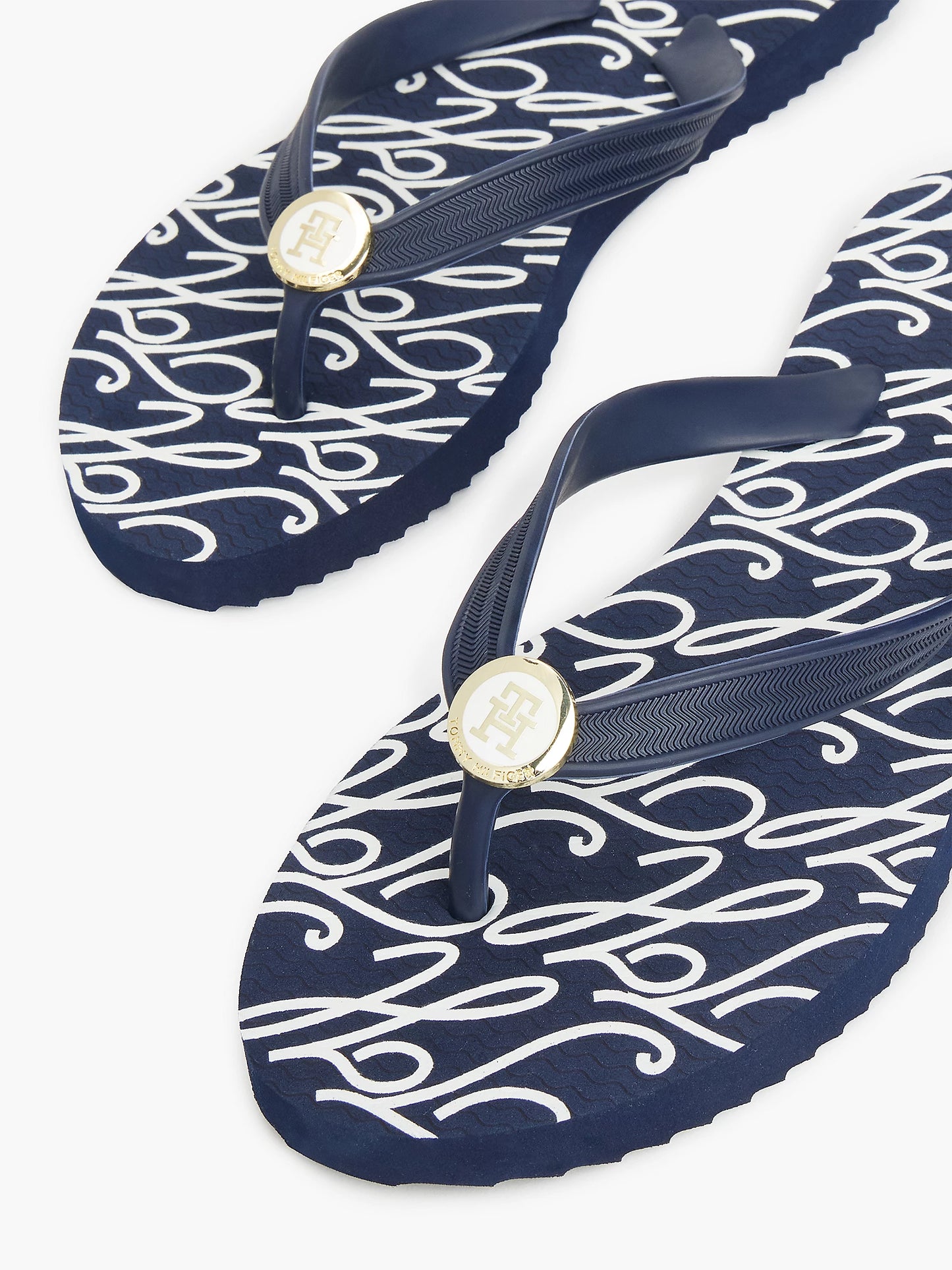Metal Hardware TH Script Print Flip-Flop