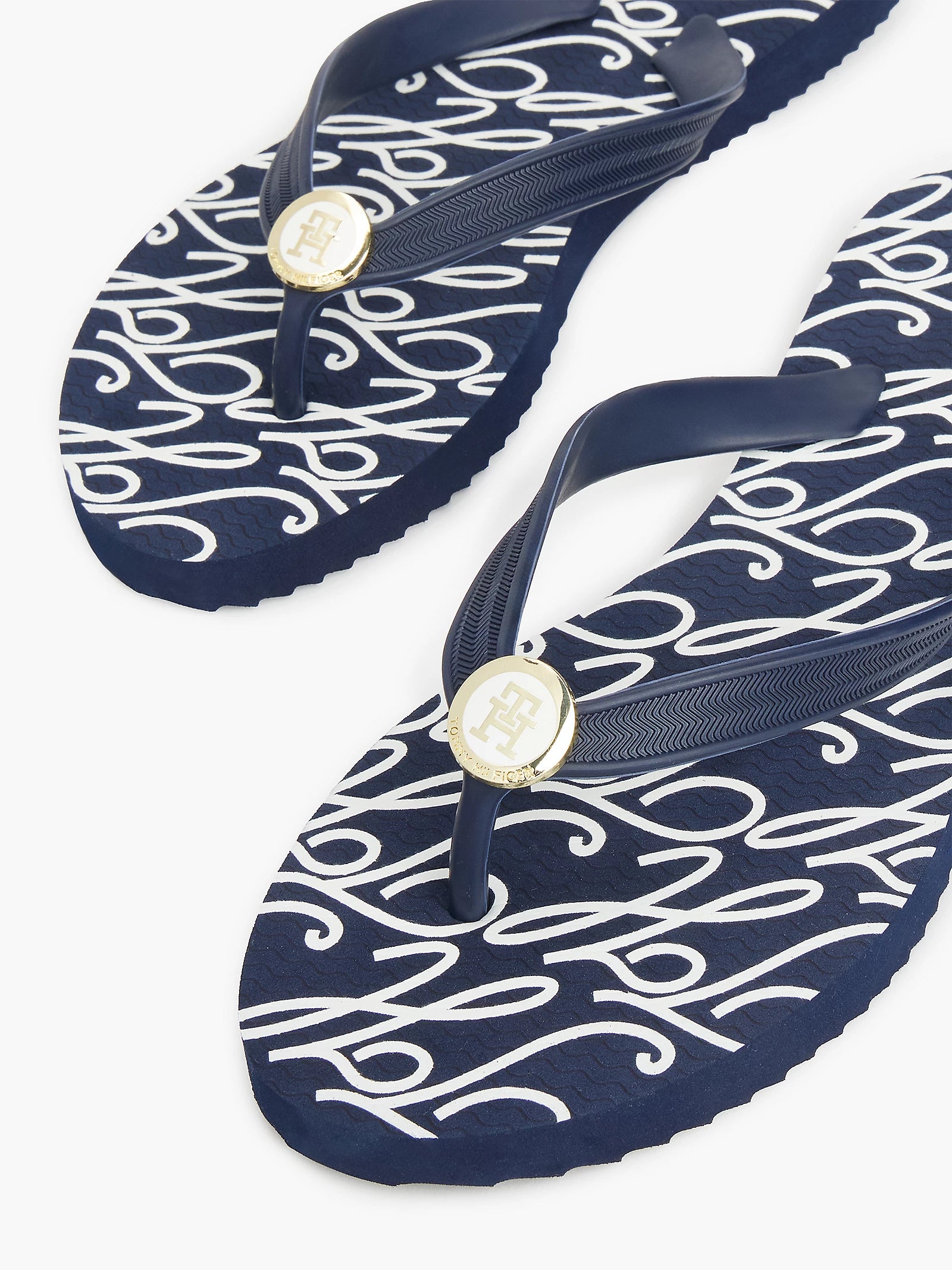 Metal Hardware TH Script Print Flip-Flop