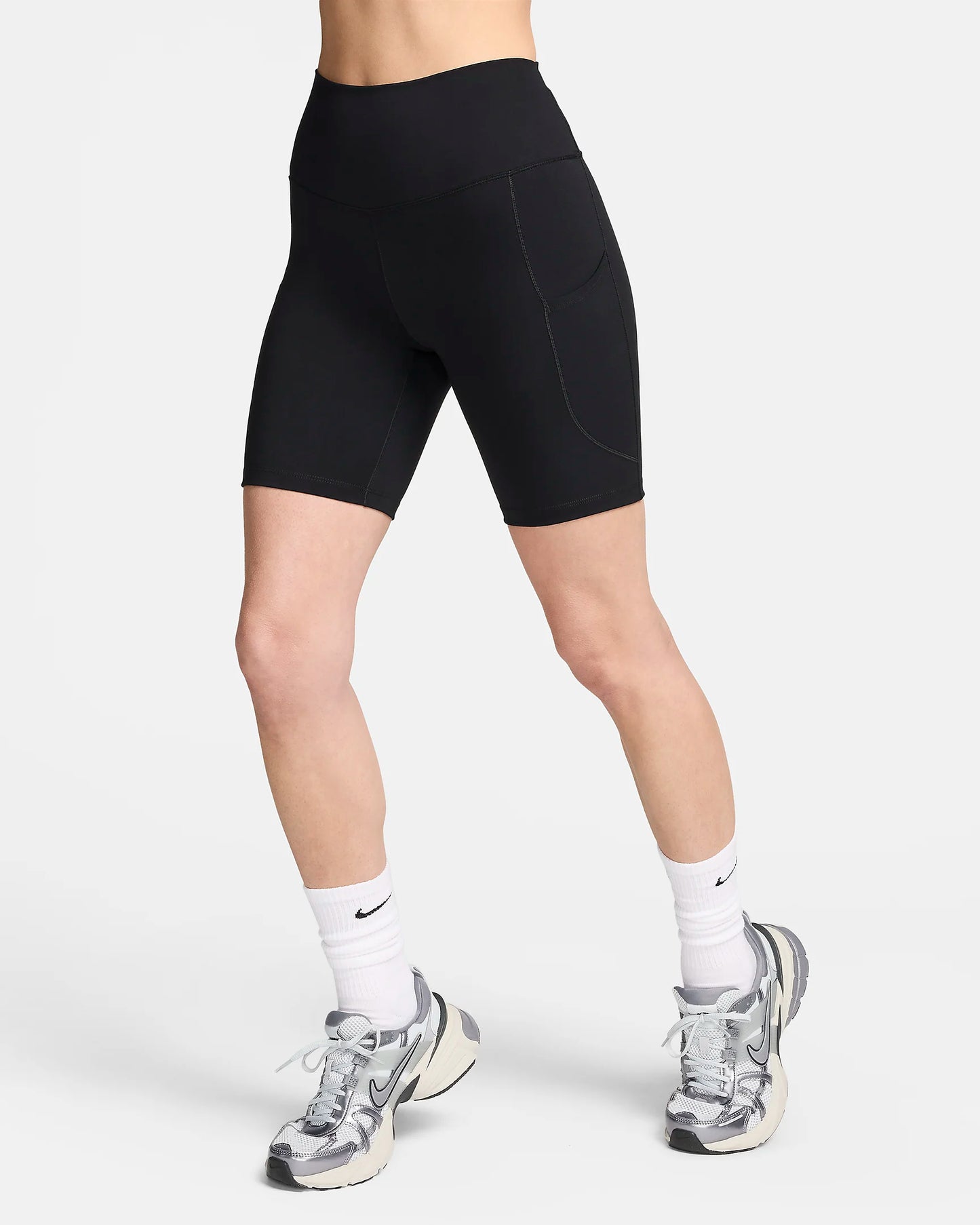 High-Waisted 8" Biker Shorts with Pockets (Black)