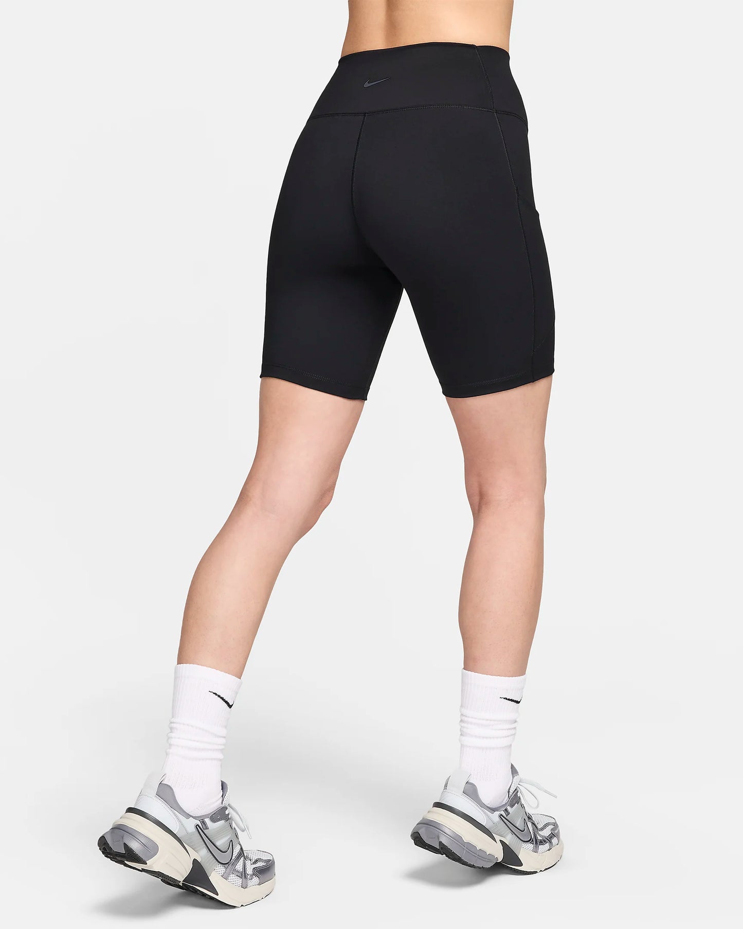 High-Waisted 8" Biker Shorts with Pockets (Black)