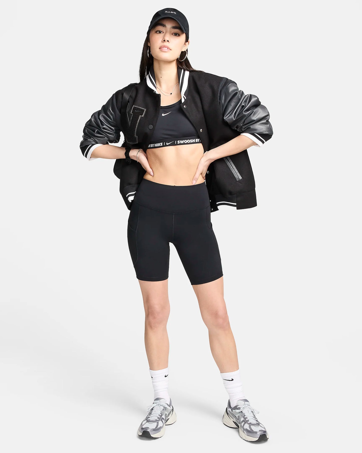 High-Waisted 8" Biker Shorts with Pockets (Black)