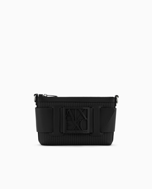 Woven Fabric Shoulder Bag with Logo (Black)