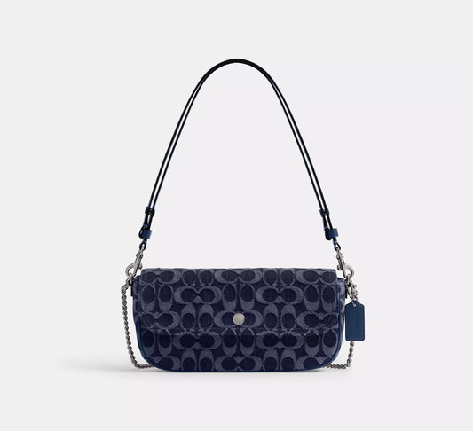 Brook Flap Chain Bag In Signature Denim (Blue)