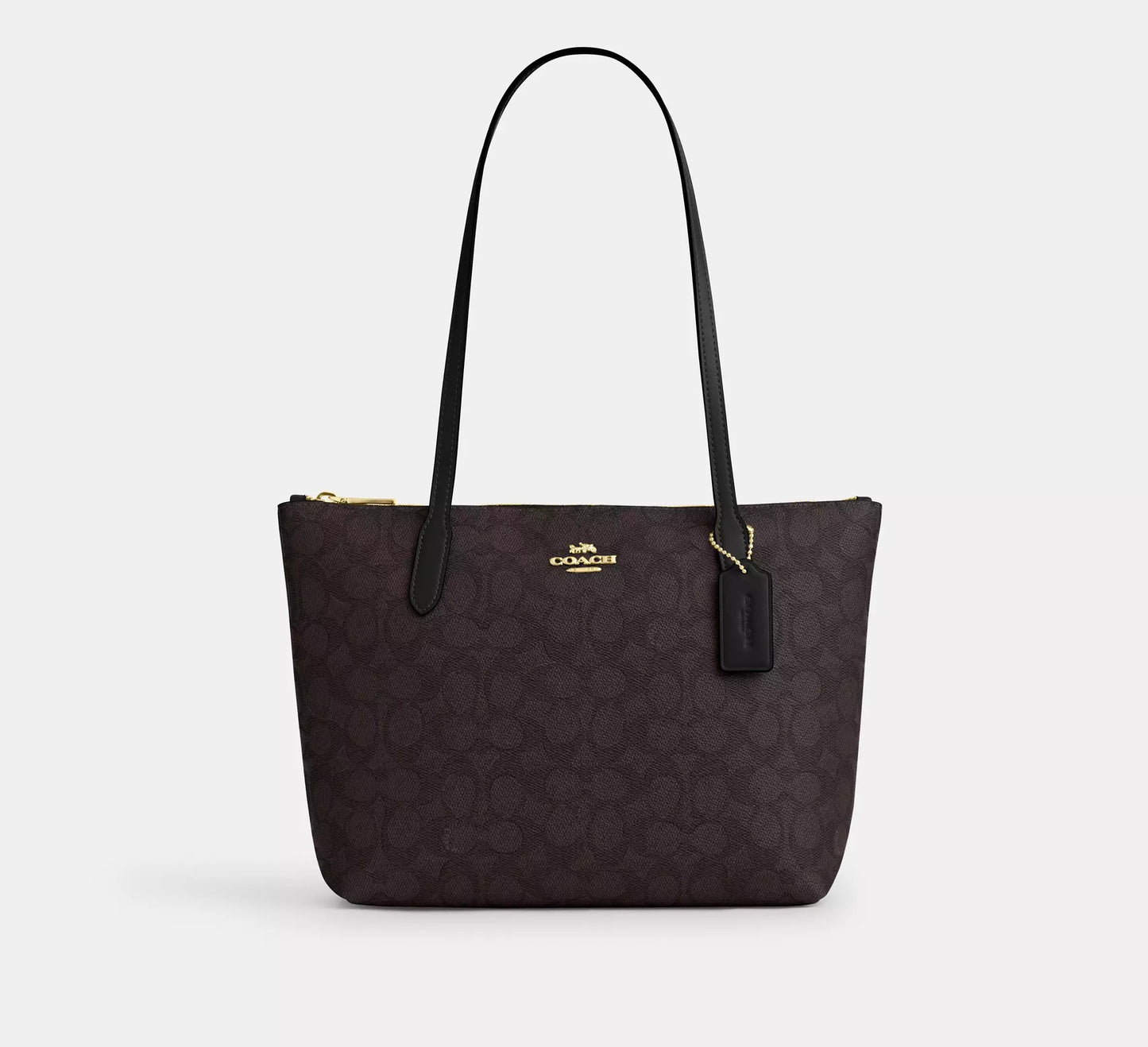 Fiona Zip Tote Bag In Signature Canvas (Gold/Walnut/Black)