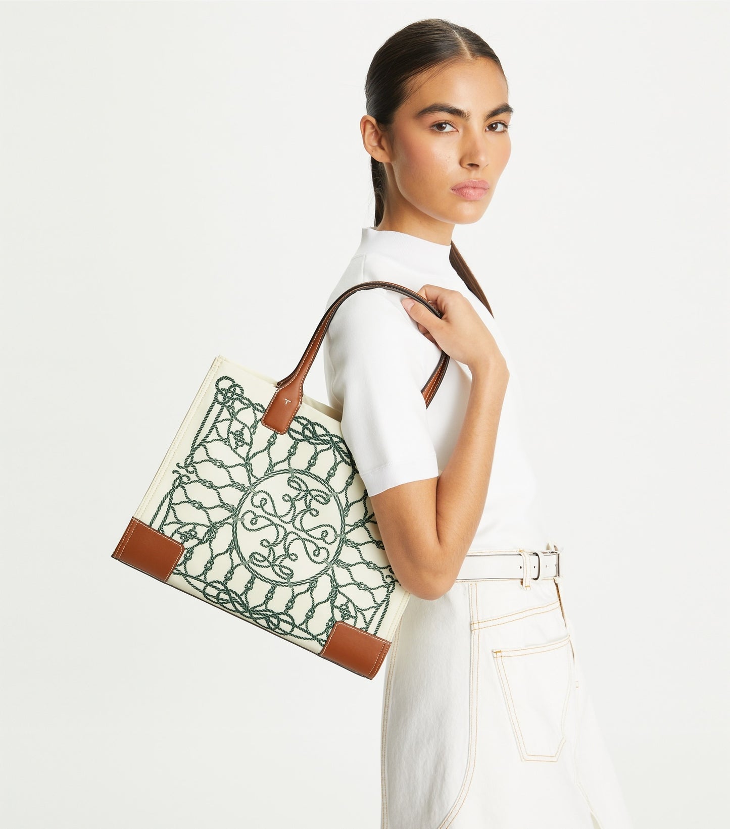 Ella Printed Small Tote (Ivory Abstract Rope)